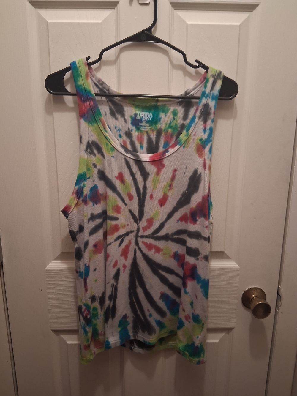 Terra & Sky Tie-Dye Scoop Tank Top - Black, Blue, Green, Pink, Yellow